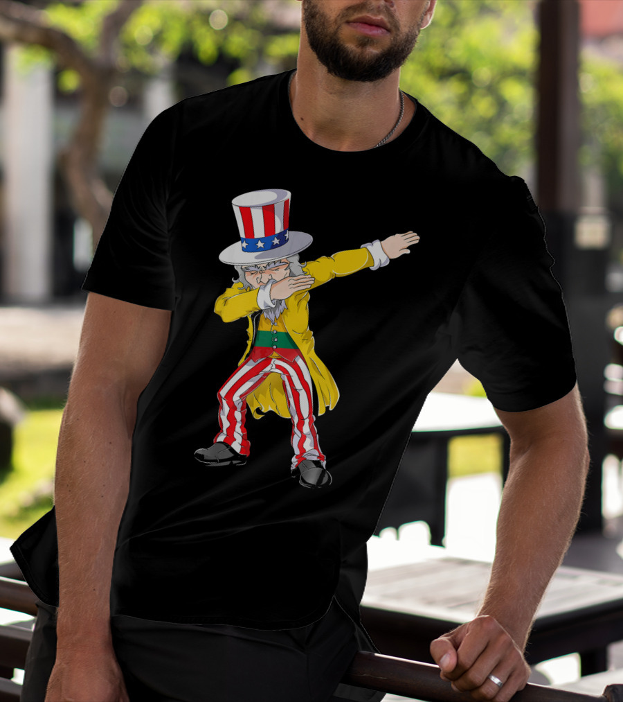 Lithuanian Uncle Sam Dabbing Pose With Patriotic Hat And Striped Pants T-Shirt