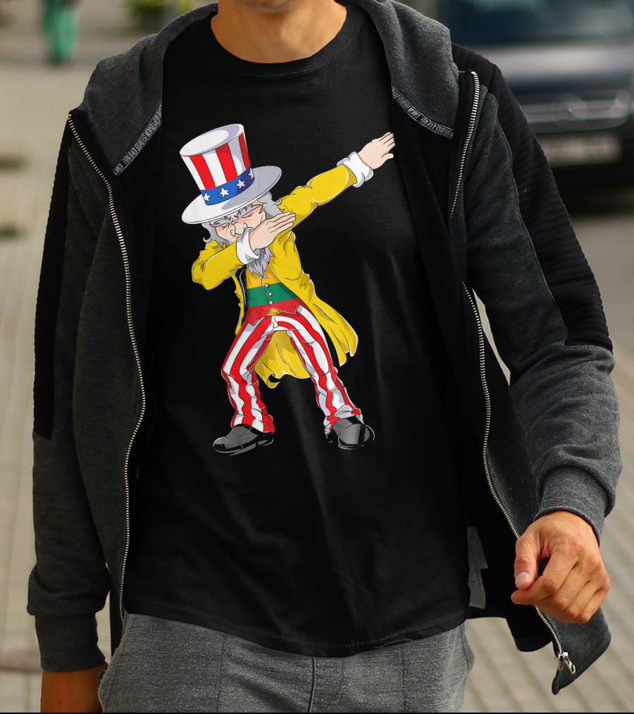 Lithuanian Uncle Sam Dabbing Pose With Patriotic Hat And Striped Pants T-Shirt