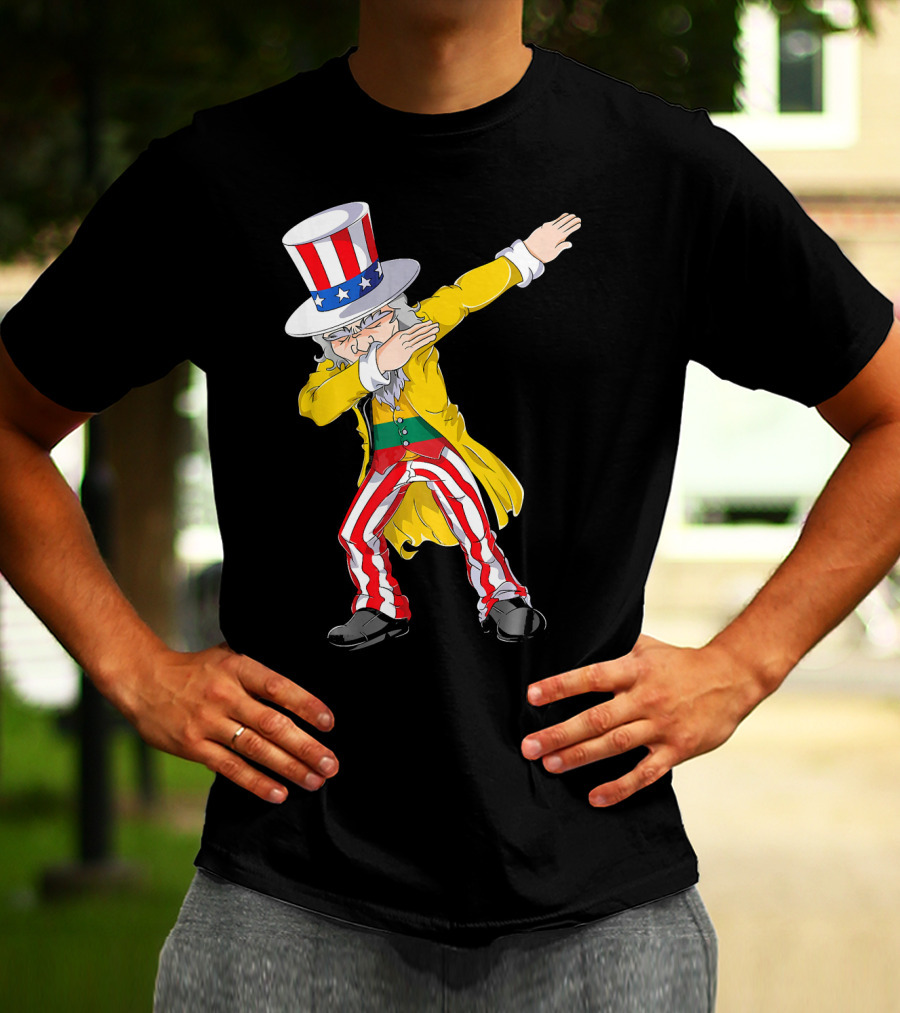 Lithuanian Uncle Sam Dabbing Pose With Patriotic Hat And Striped Pants T-Shirt