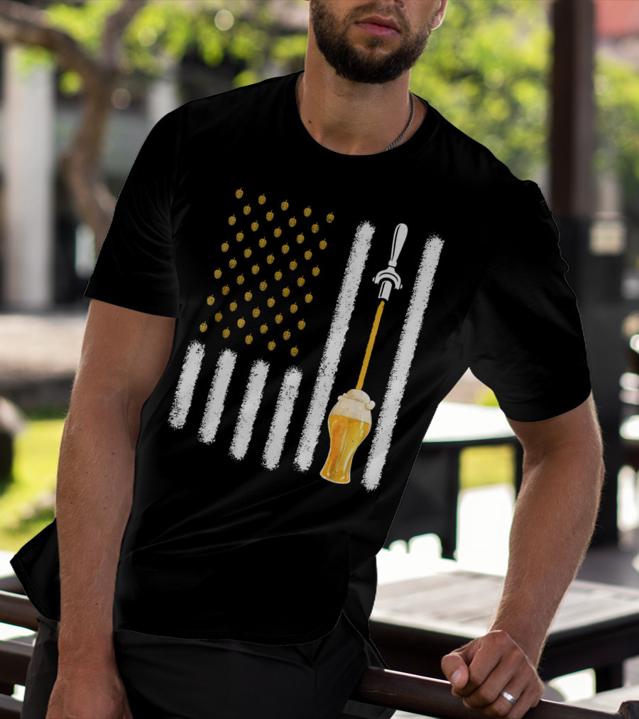 USA Flag Hops Pattern Craft Beer Tap Pouring T-Shirt