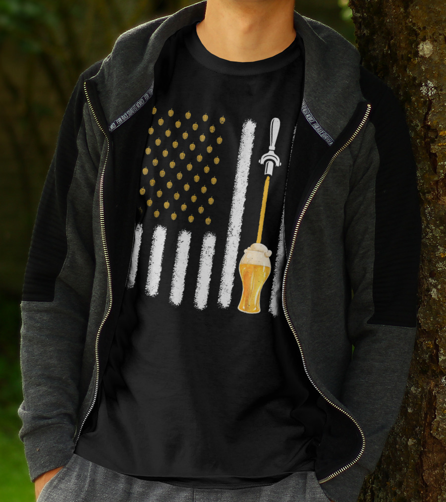 USA Flag Hops Pattern Craft Beer Tap Pouring T-Shirt