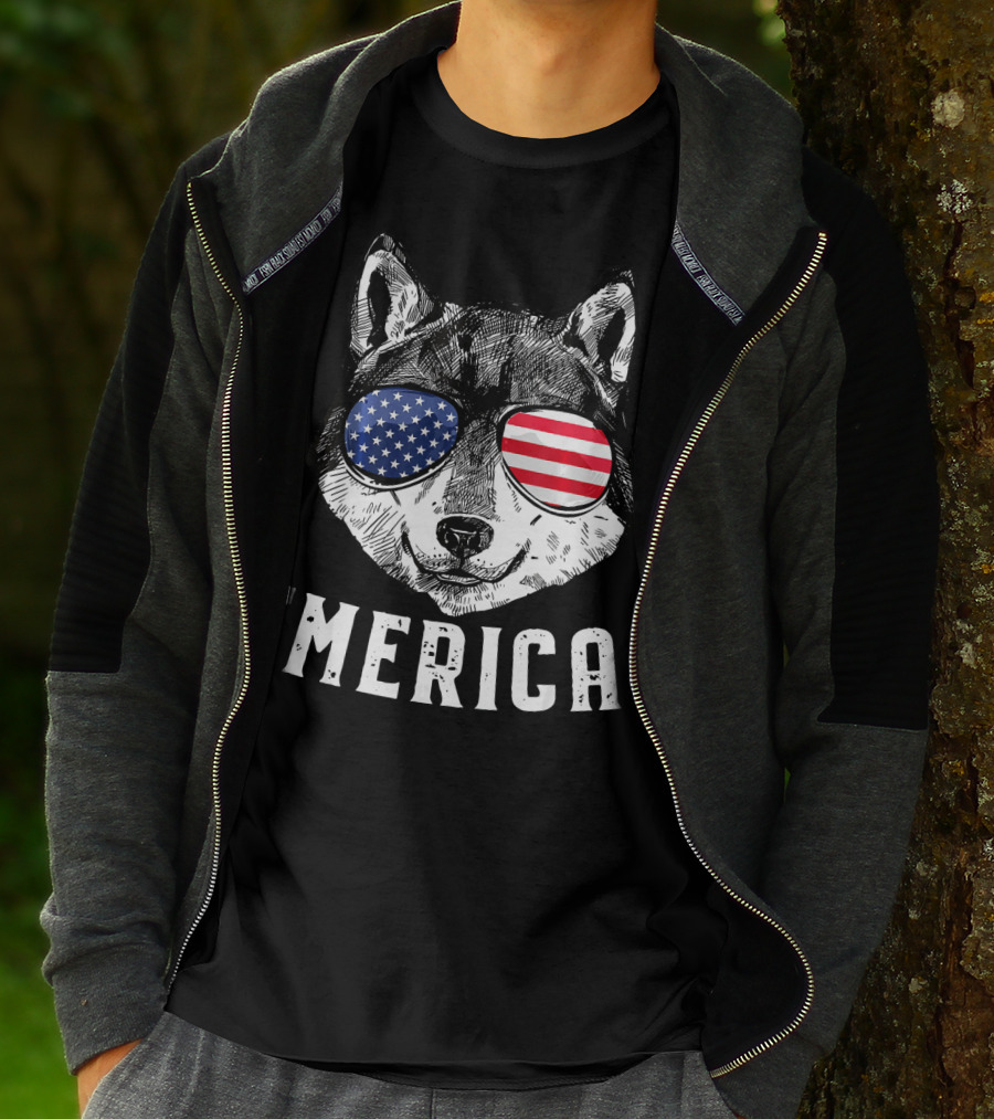Patriotic Wolf American Flag Sunglasses 'Merica T-Shirt