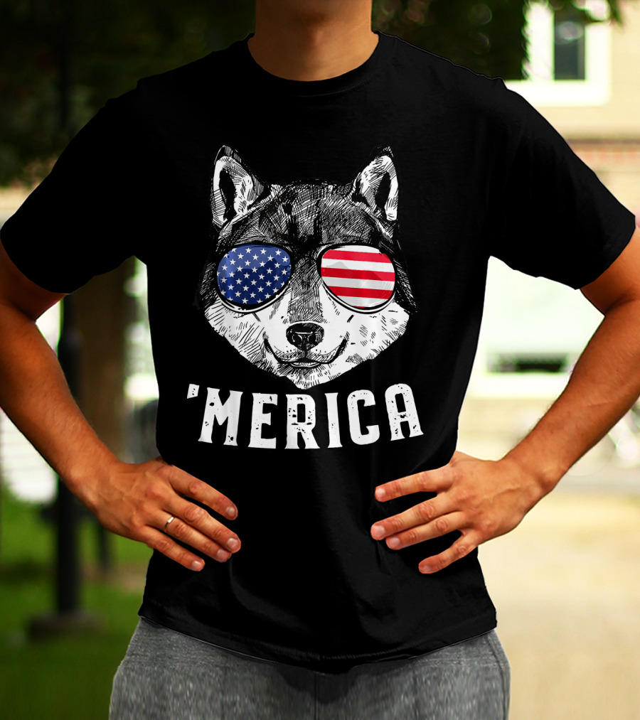Patriotic Wolf American Flag Sunglasses 'Merica T-Shirt