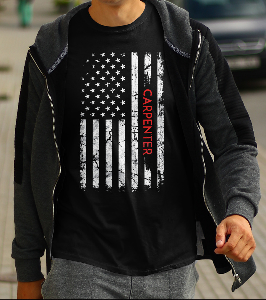 Carpenter American Flag Distressed Patriotic T-Shirt