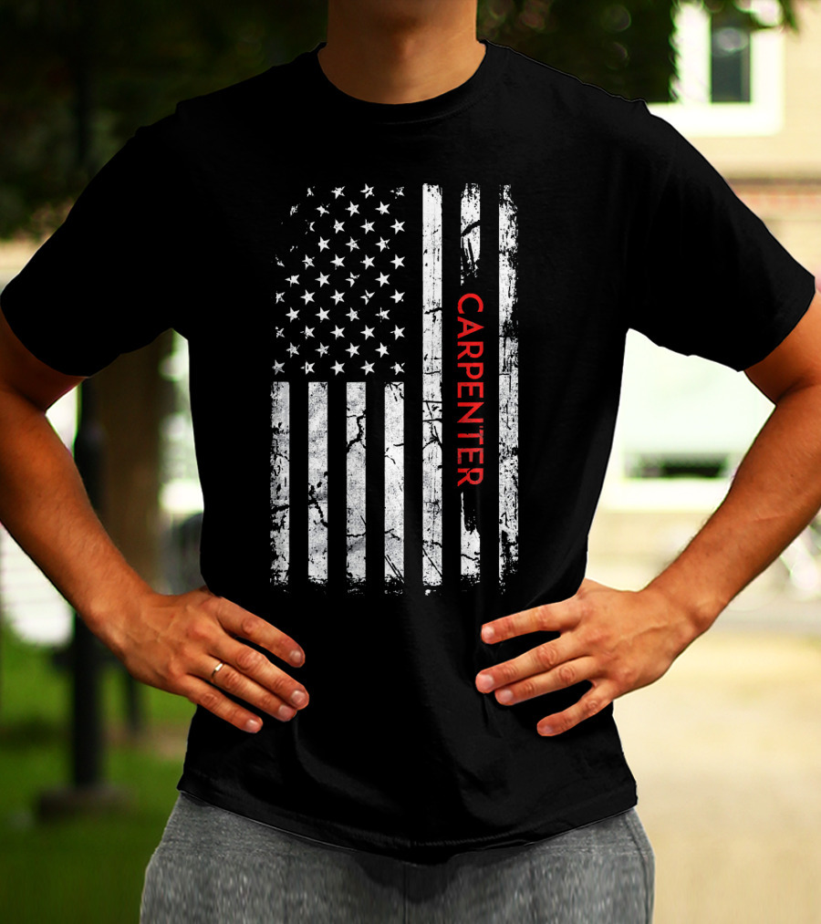 Carpenter American Flag Distressed Patriotic T-Shirt