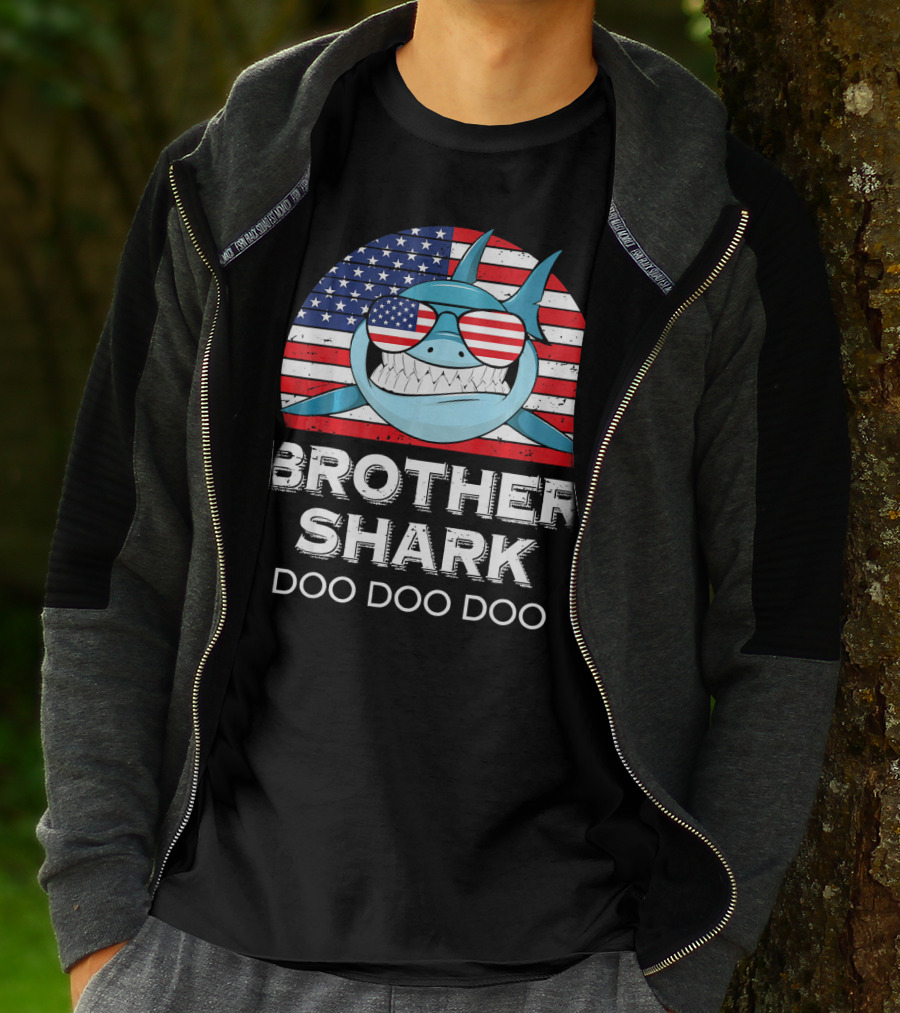 Brother Shark Doo Doo Doo American Flag Sunglasses T-Shirt