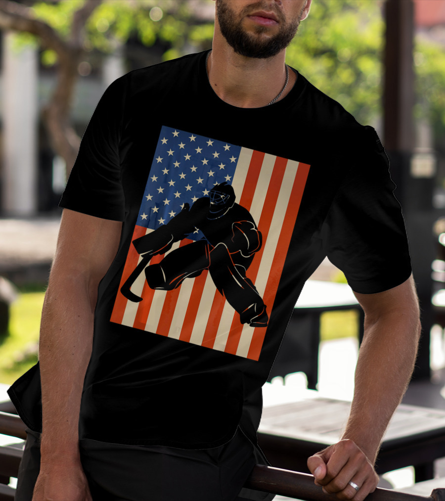 Hockey Goalie American Flag USA T-Shirt