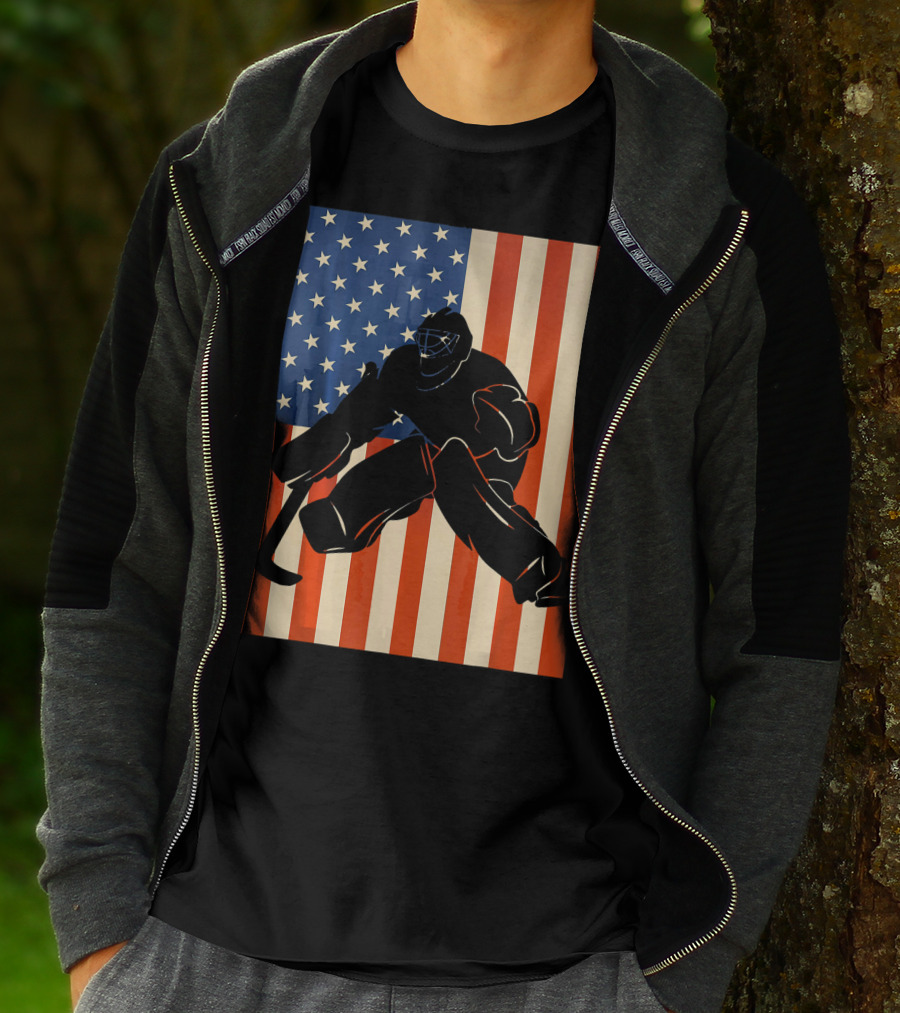 Hockey Goalie American Flag USA T-Shirt