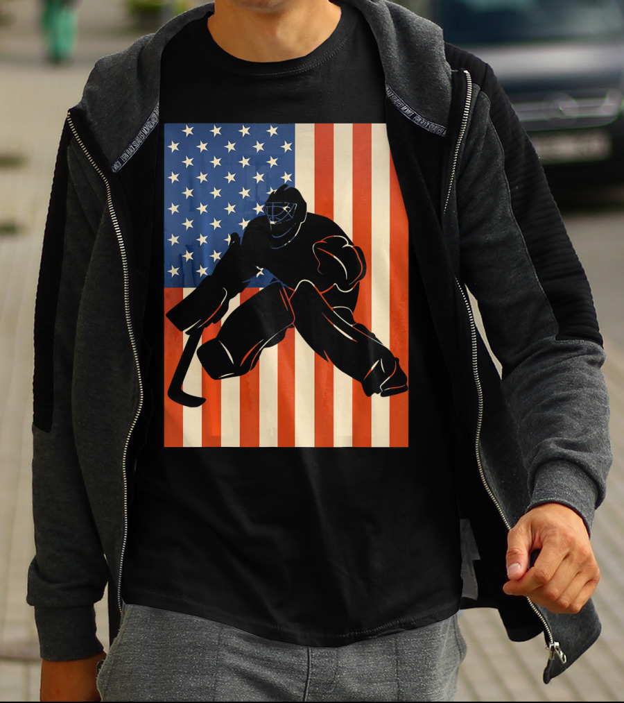 Hockey Goalie American Flag USA T-Shirt
