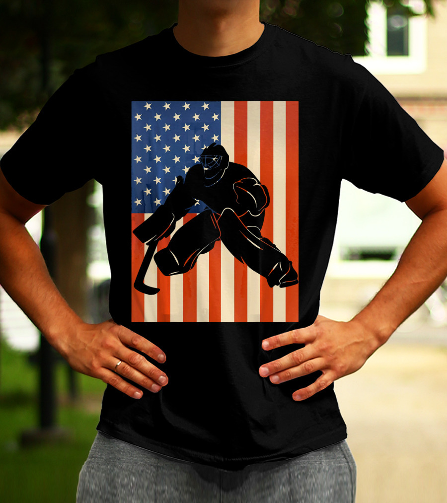 Hockey Goalie American Flag USA T-Shirt