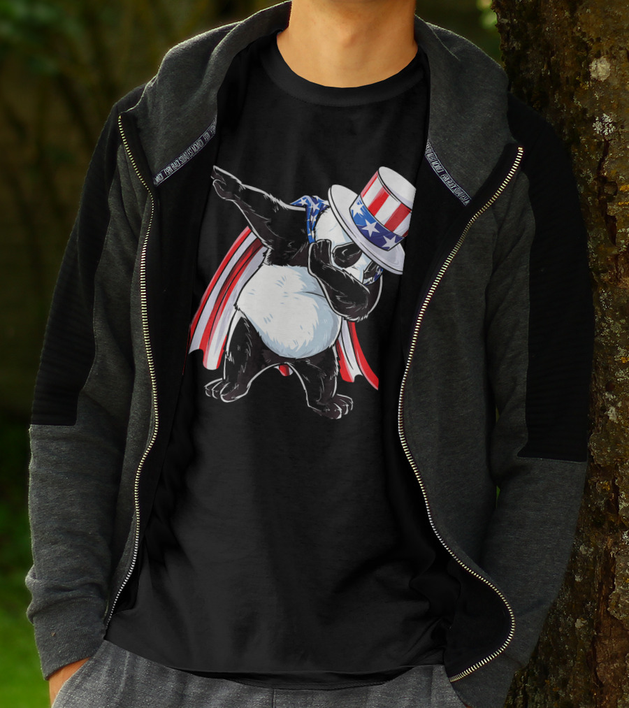 Uncle Sam Panda Dabbing With Stars And Stripes Hat And Cape T-Shirt
