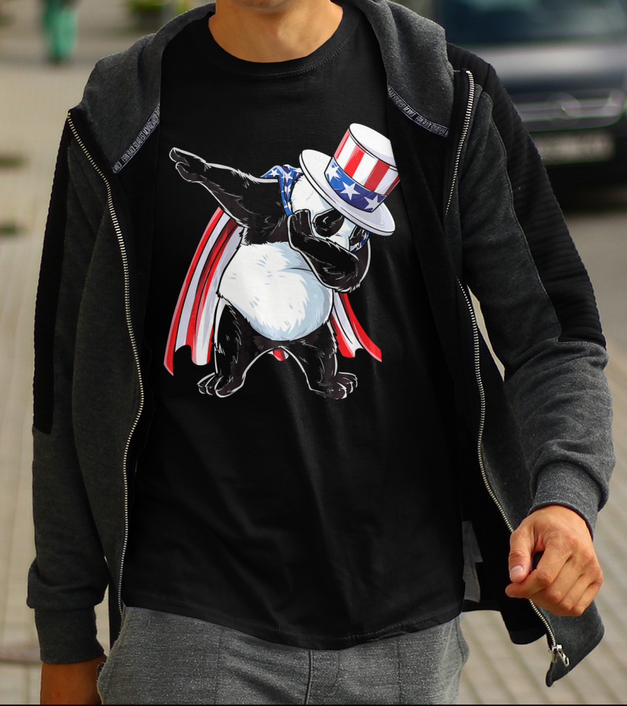 Uncle Sam Panda Dabbing With Stars And Stripes Hat And Cape T-Shirt