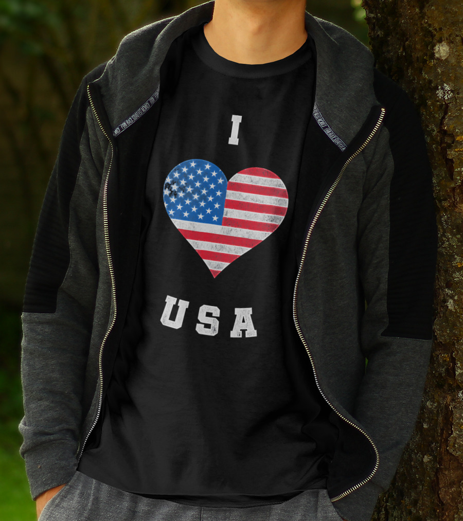 I Heart USA I Love USA America Patriot American Flag Heart T-Shirt