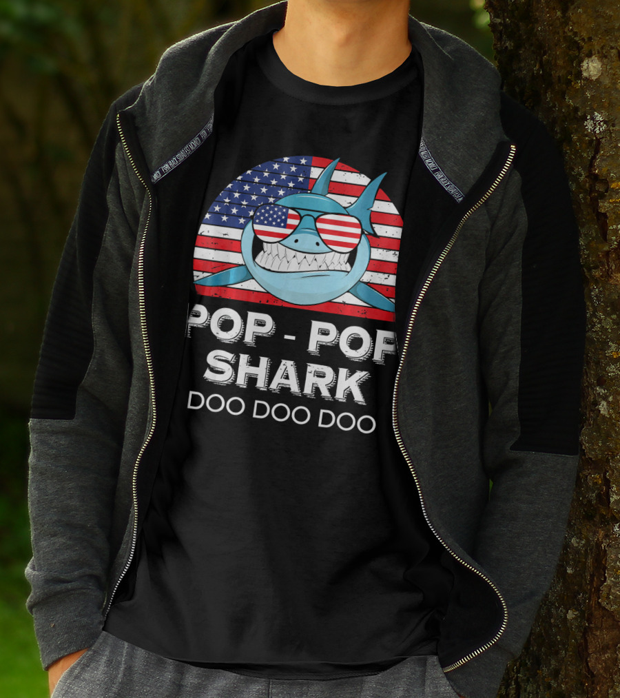 Pop Pop Shark Doo Doo Doo USA Flag Sunglasses T-Shirt