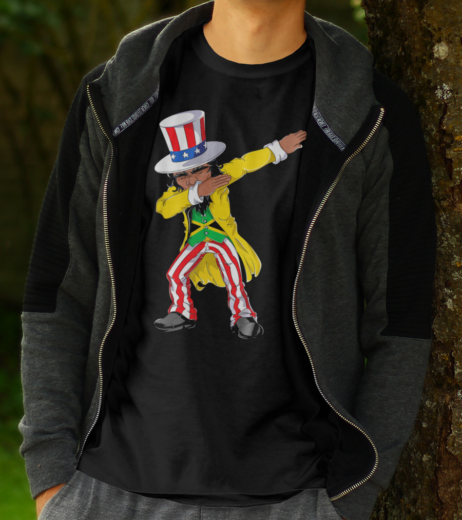 Uncle Sam Dabbing With Jamaican Flag And Red White Blue Hat In Yellow Coat T-Shirt