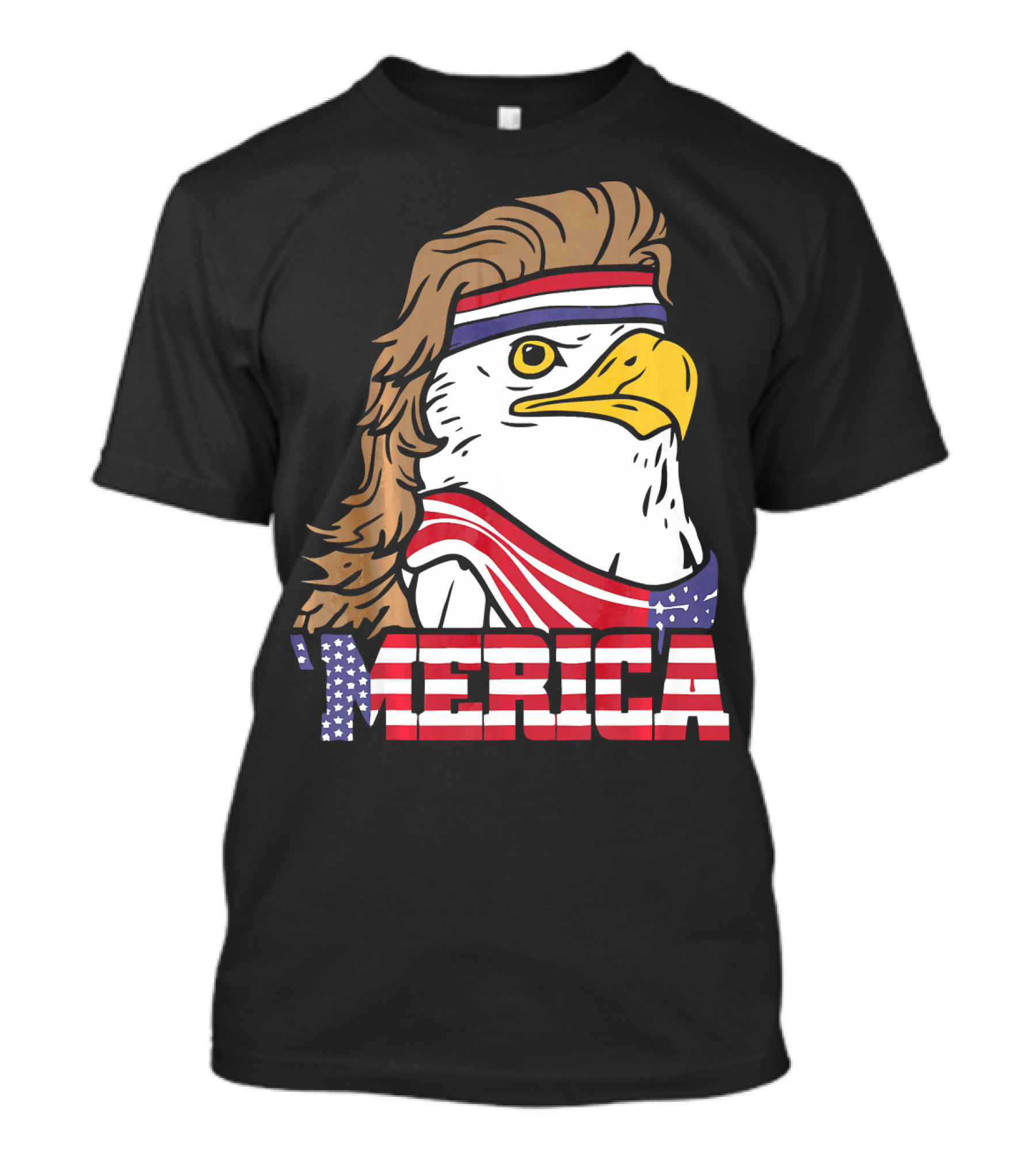 'Merica Bald Eagle Mullet Headband American Flag T-Shirt