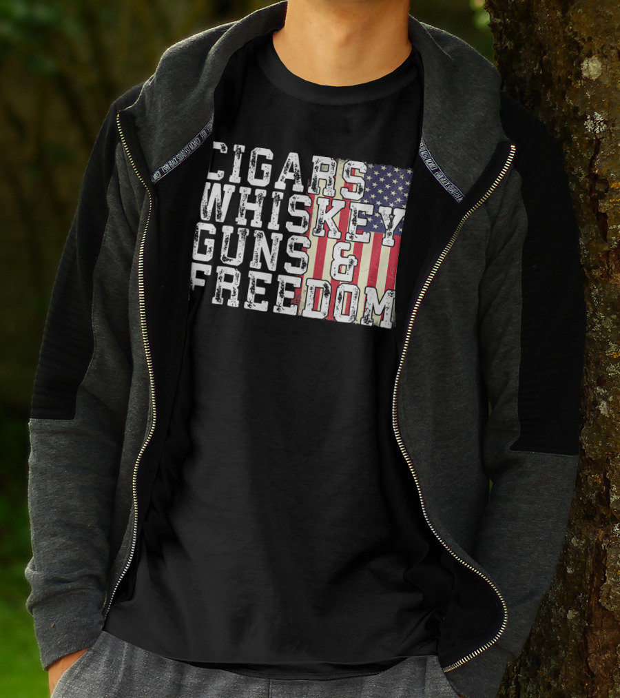 Cigars Whiskey Guns And Freedom American Flag T-Shirt