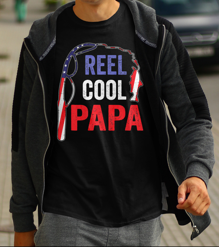 Reel Cool Papa Fishing USA Flag T-Shirt