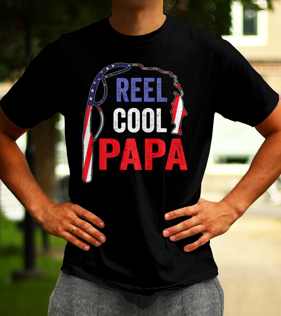 Reel Cool Papa Fishing USA Flag T-Shirt