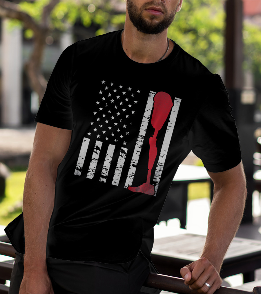 American Flag With Red Prosthetic Leg T-Shirt
