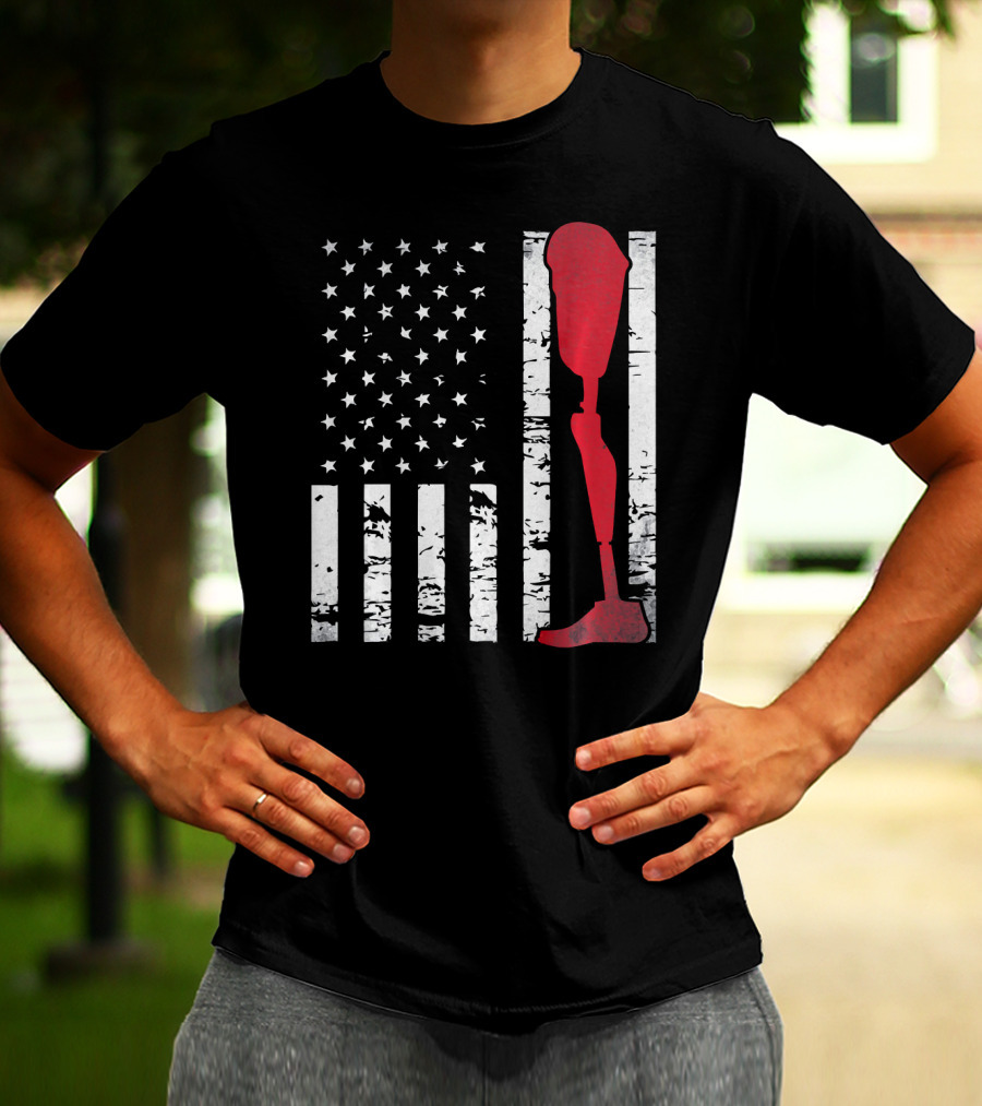American Flag With Red Prosthetic Leg T-Shirt