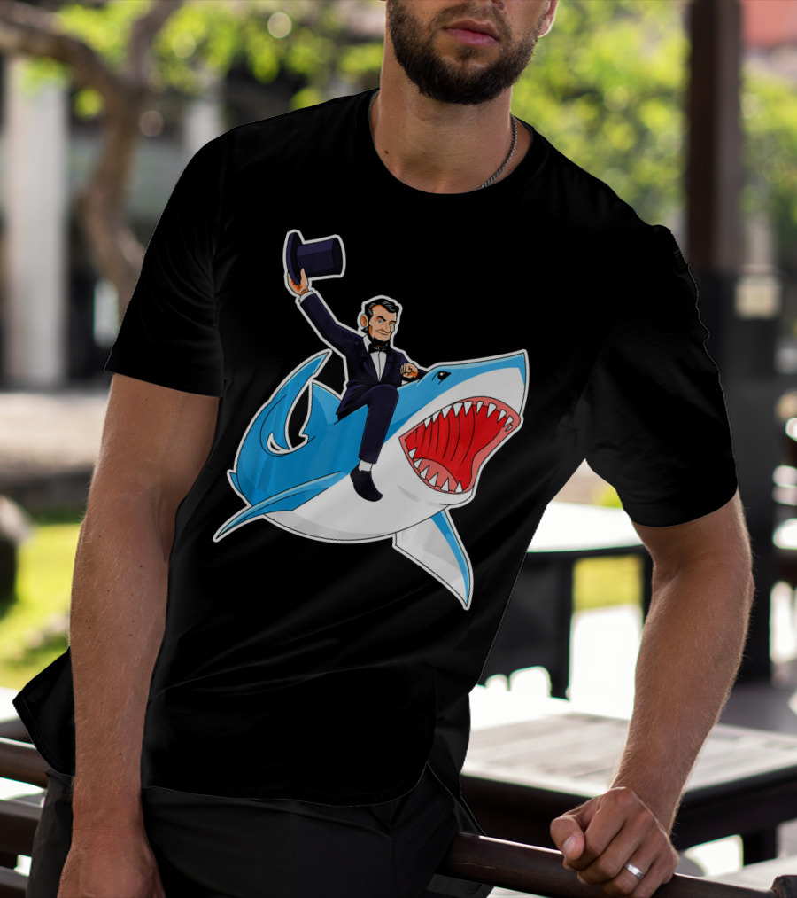 Abraham Lincoln Riding A Shark Waving Top Hat Adventure T-Shirt