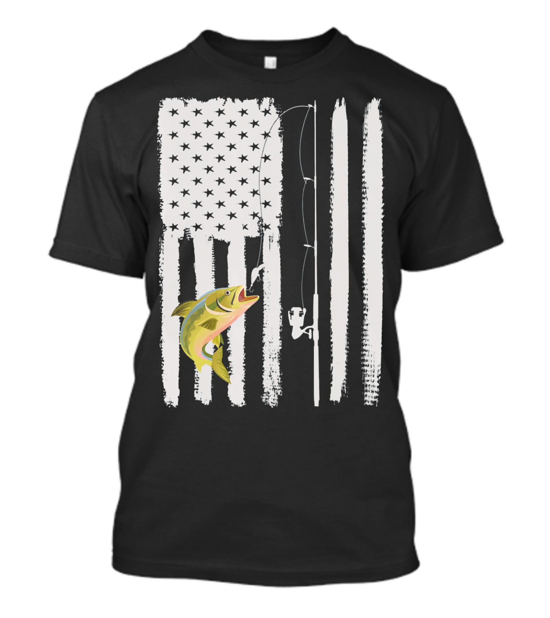 American Flag Fishing Pole With Fish USA Patriotic T-Shirt