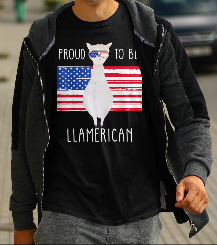 Proud To Be Llamerican Funny Llama With American Flag Sunglasses T-Shirt
