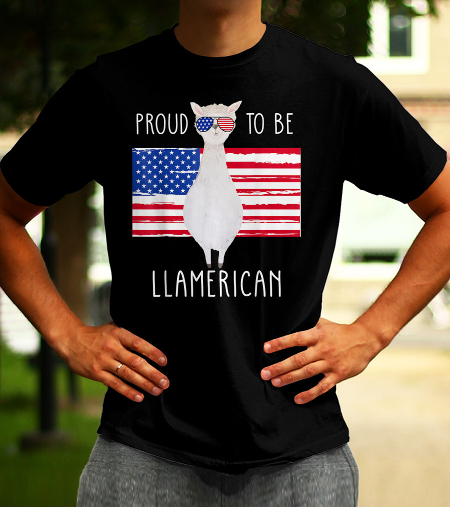 Proud To Be Llamerican Funny Llama With American Flag Sunglasses T-Shirt