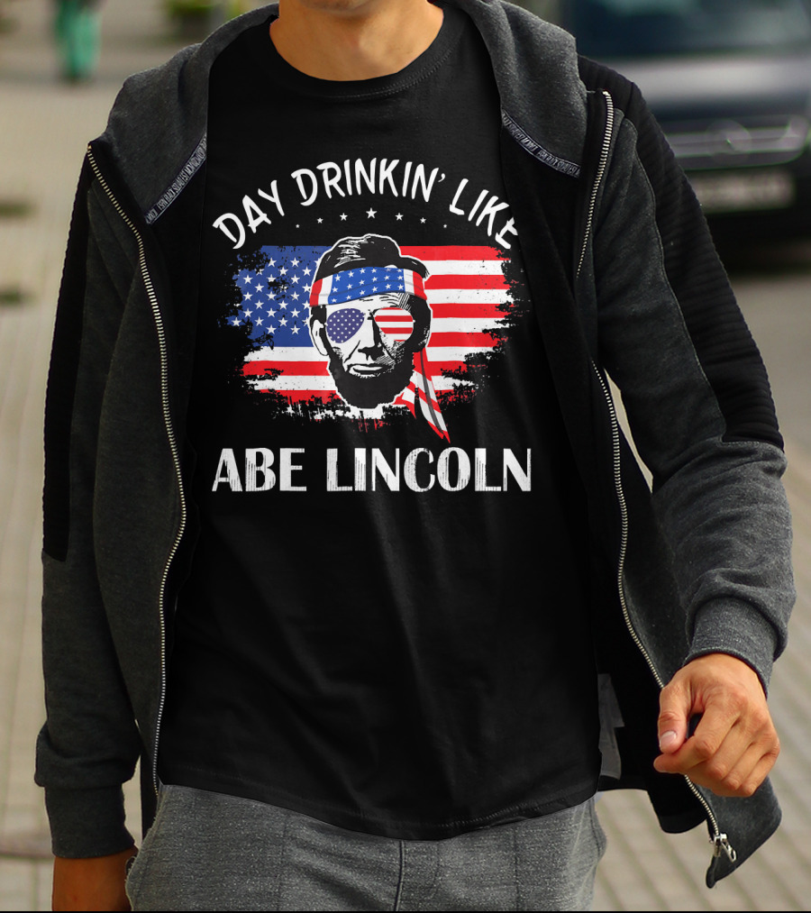 Day Drinkin' Like Abe Lincoln American Flag Bandana Sunglasses Patriotic Party T-Shirt