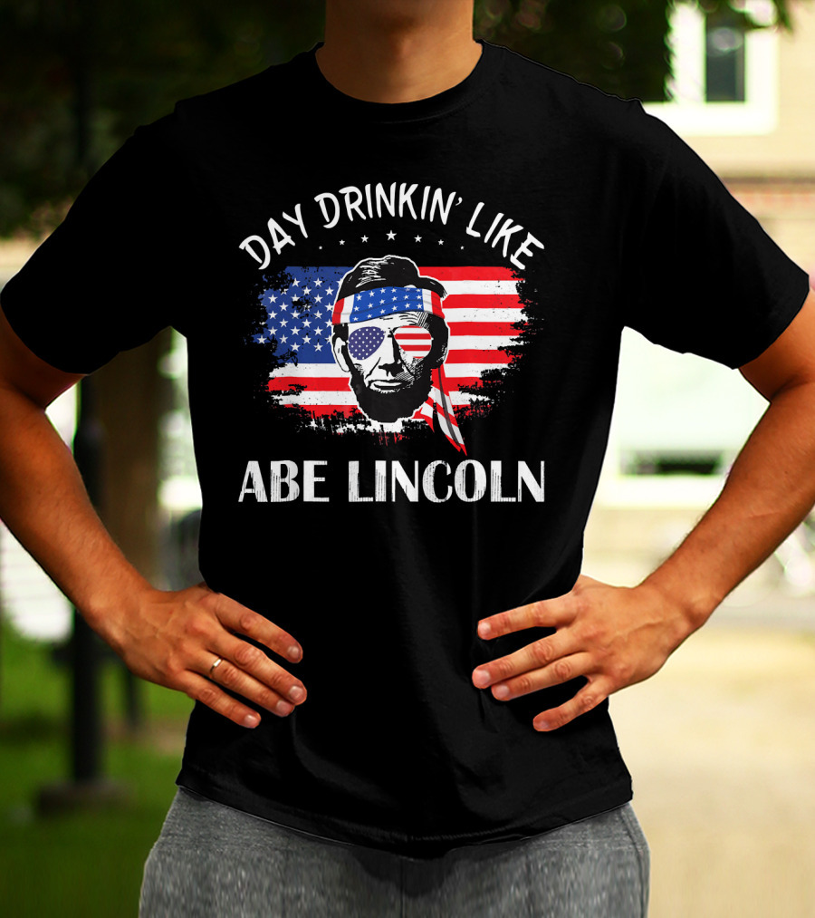 Day Drinkin' Like Abe Lincoln American Flag Bandana Sunglasses Patriotic Party T-Shirt
