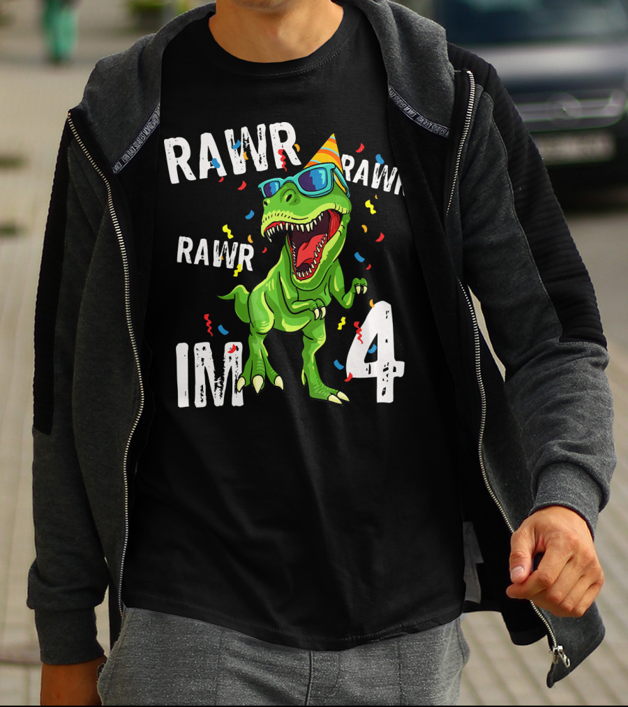 RAWR Im 4 Birthday Dinosaur Party Hat Sunglasses T-Shirt