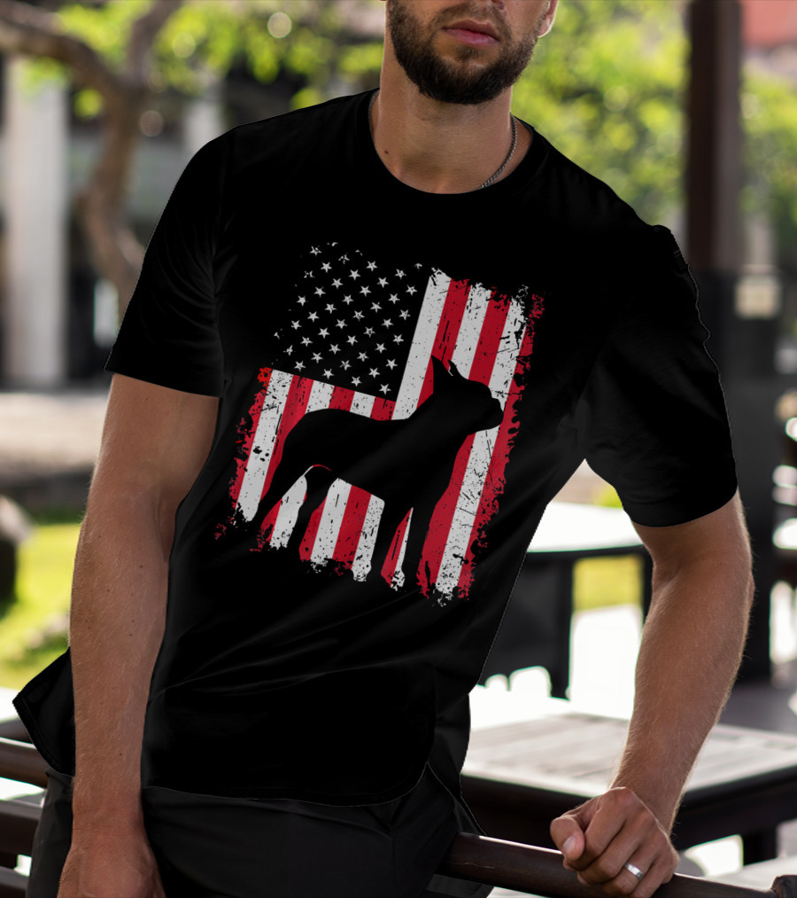 Boston Terrier American Flag Independence Day T-Shirt