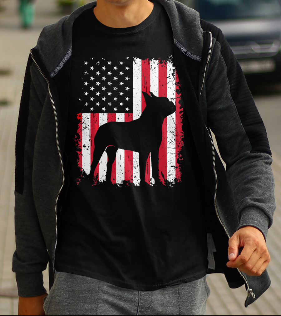 Boston Terrier American Flag Independence Day T-Shirt