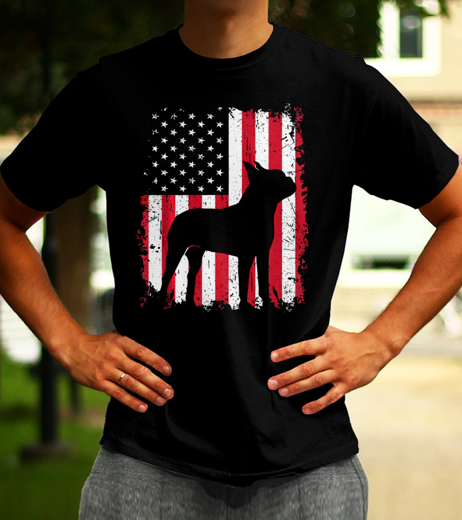 Boston Terrier American Flag Independence Day T-Shirt