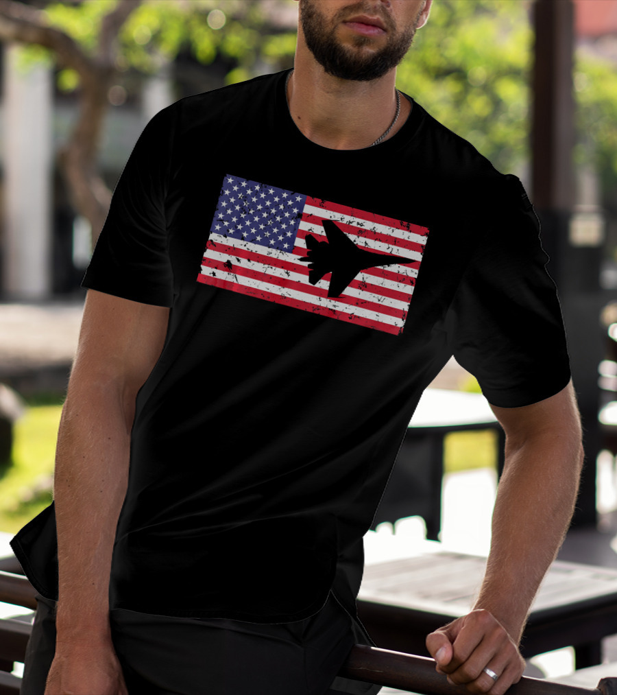 American Flag Jet Silhouette Patriotic Airplane T-Shirt