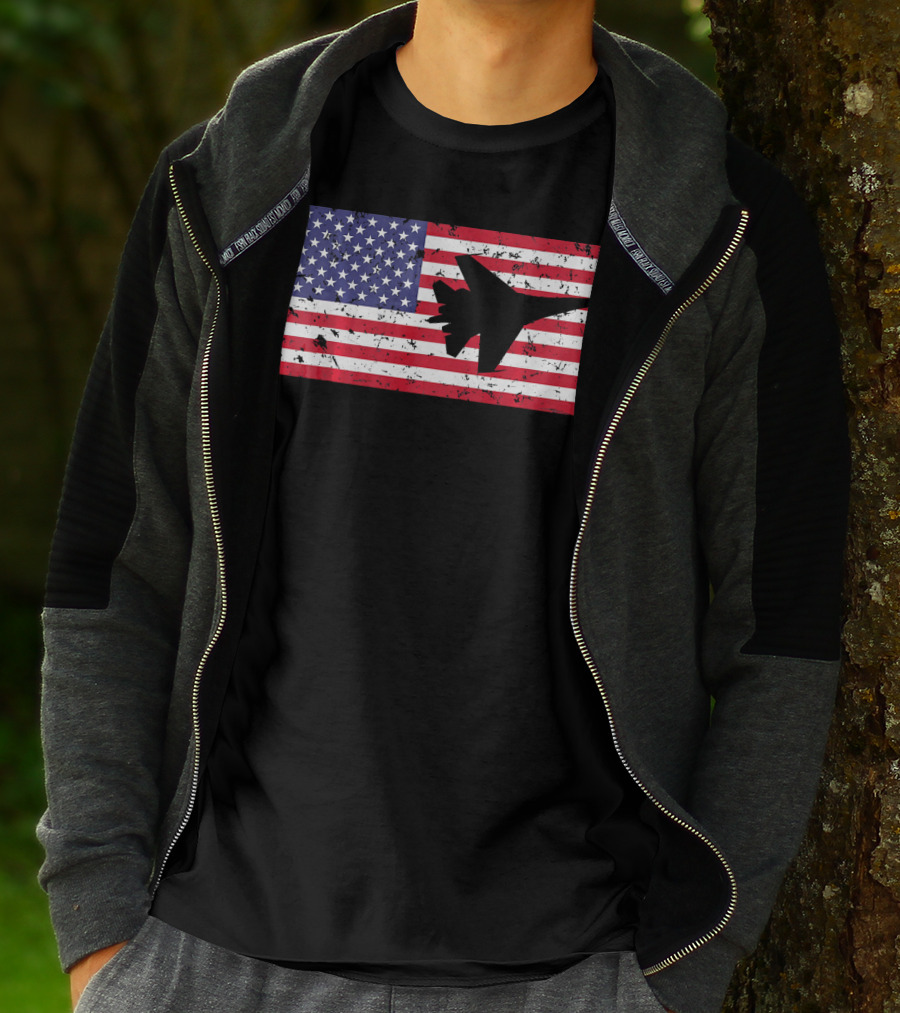 American Flag Jet Silhouette Patriotic Airplane T-Shirt