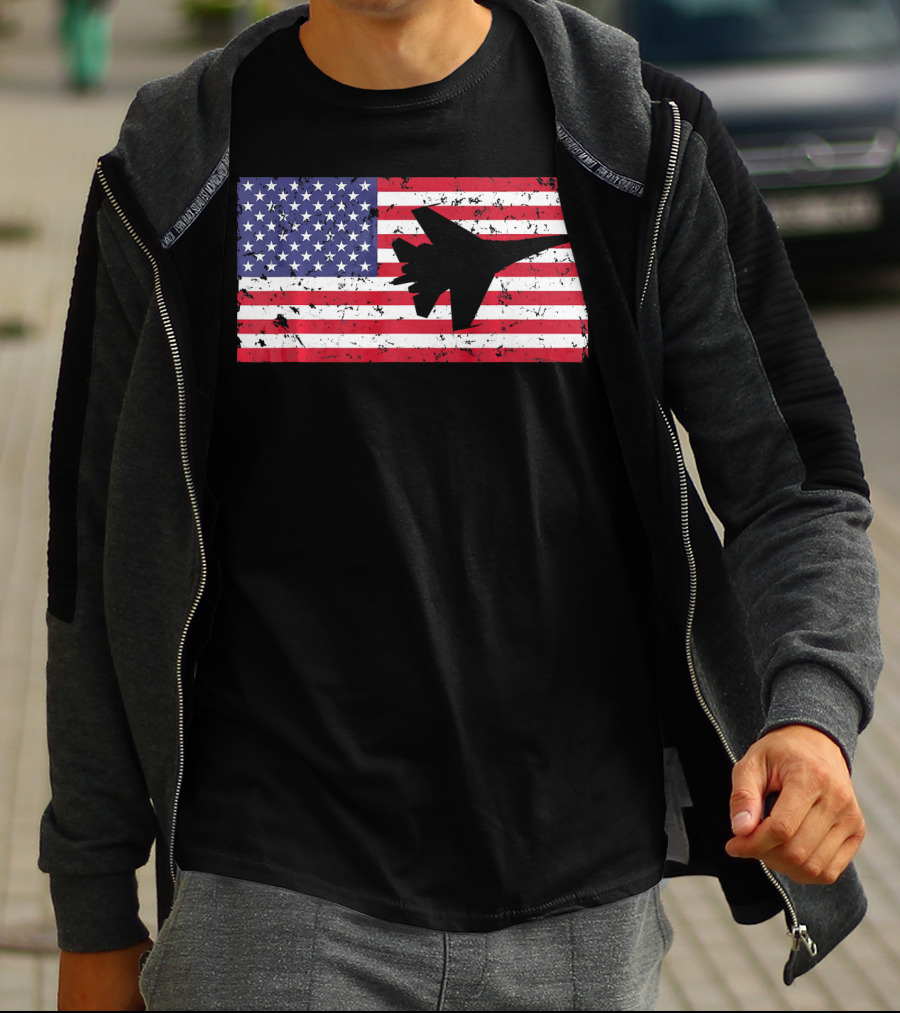 American Flag Jet Silhouette Patriotic Airplane T-Shirt