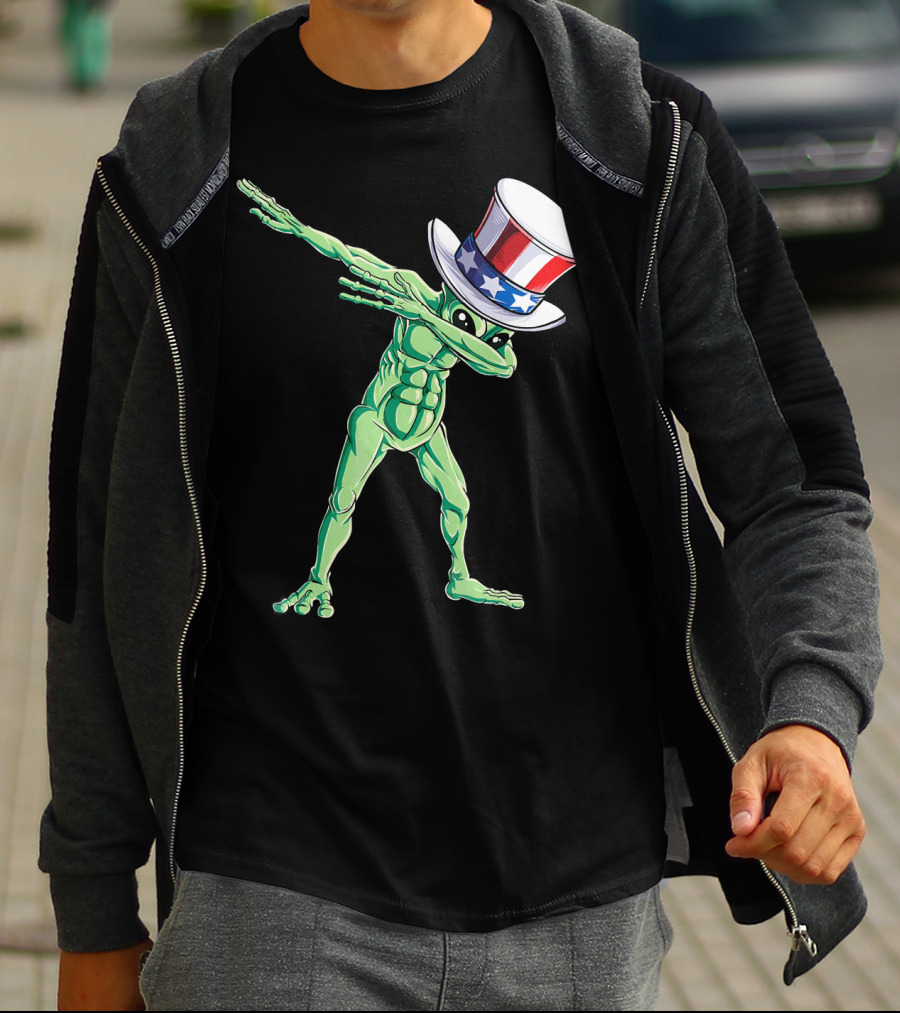 Dabbing Alien In American Uncle Sam Hat T-Shirt
