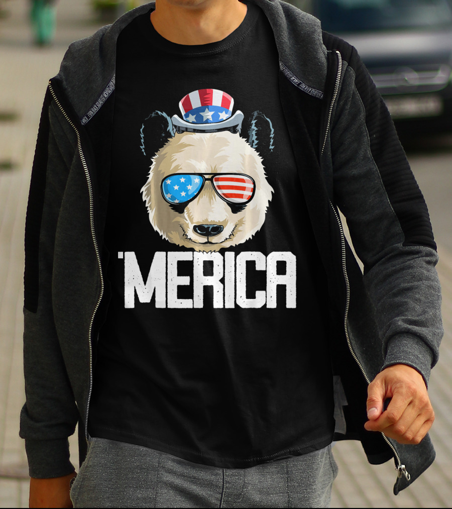 'Merica Panda With Patriotic Sunglasses And Uncle Sam Hat T-Shirt