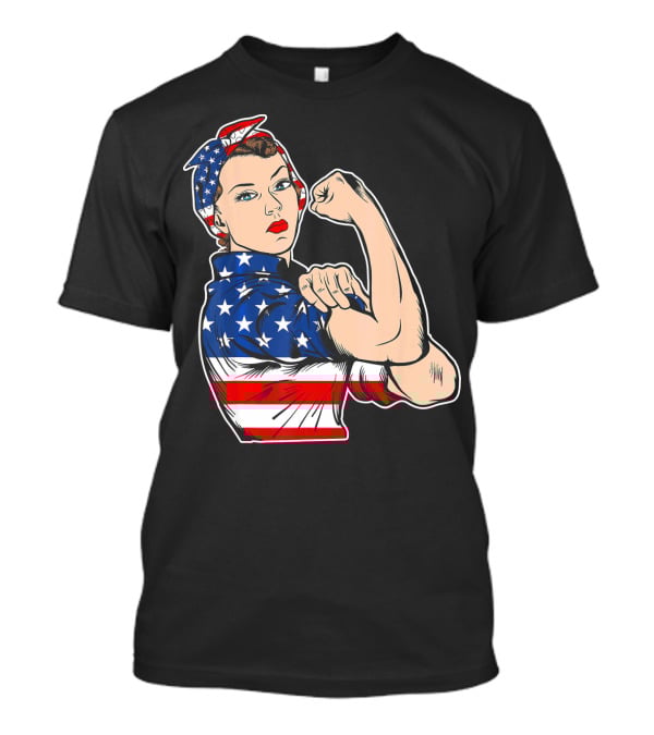 USA Flag Rosie The Riveter Bandana Feminist T-Shirt