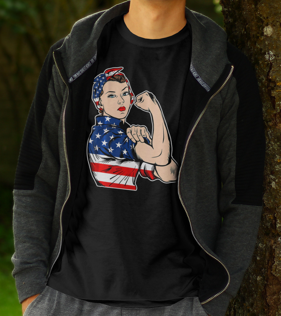 USA Flag Rosie The Riveter Bandana Feminist T-Shirt