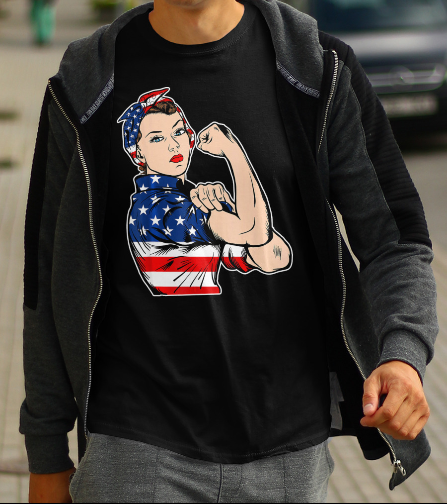 USA Flag Rosie The Riveter Bandana Feminist T-Shirt