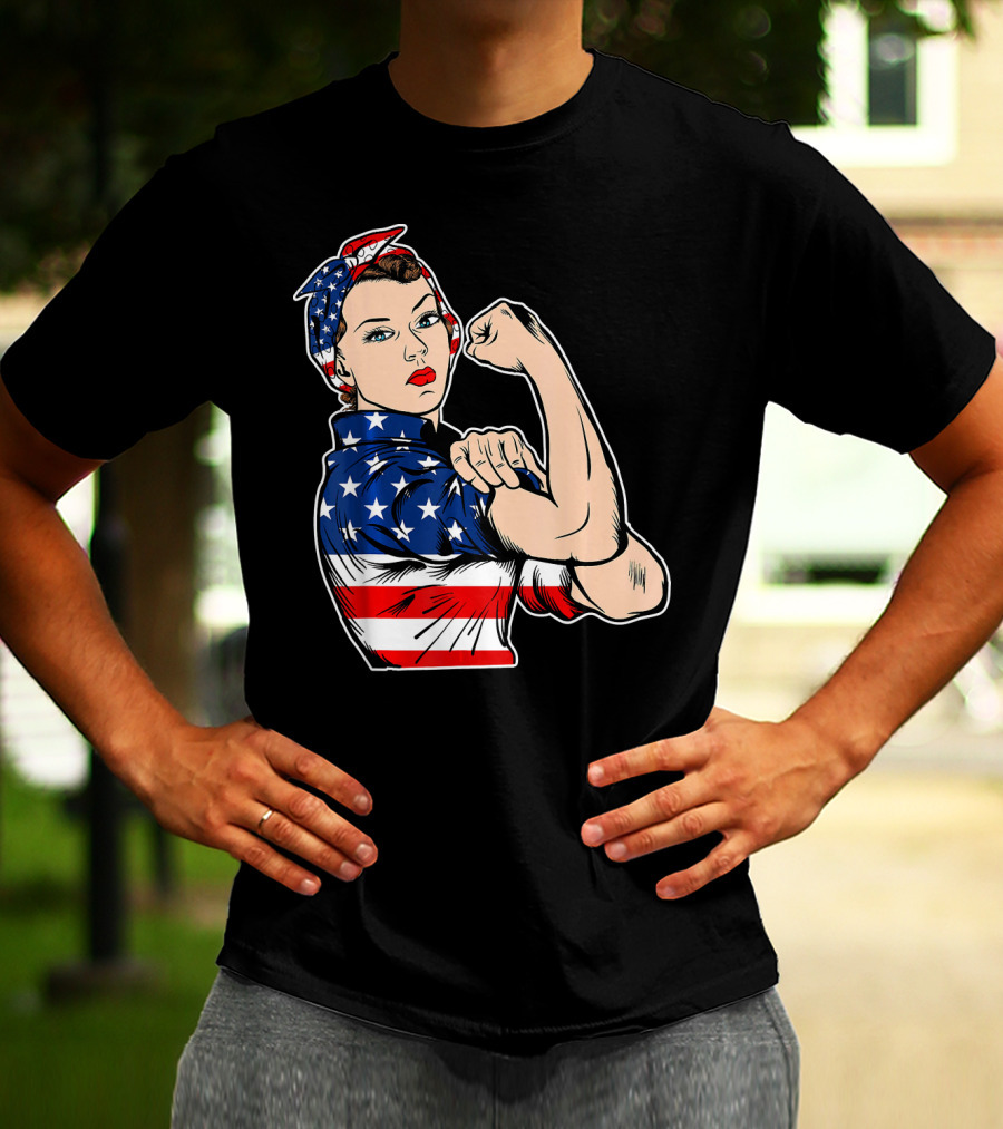 USA Flag Rosie The Riveter Bandana Feminist T-Shirt