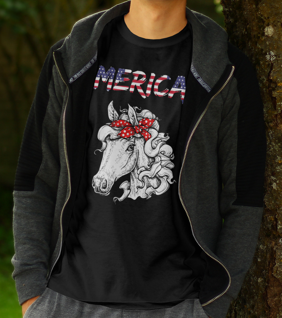 Merica Horse Bandana Independence Day T-Shirt