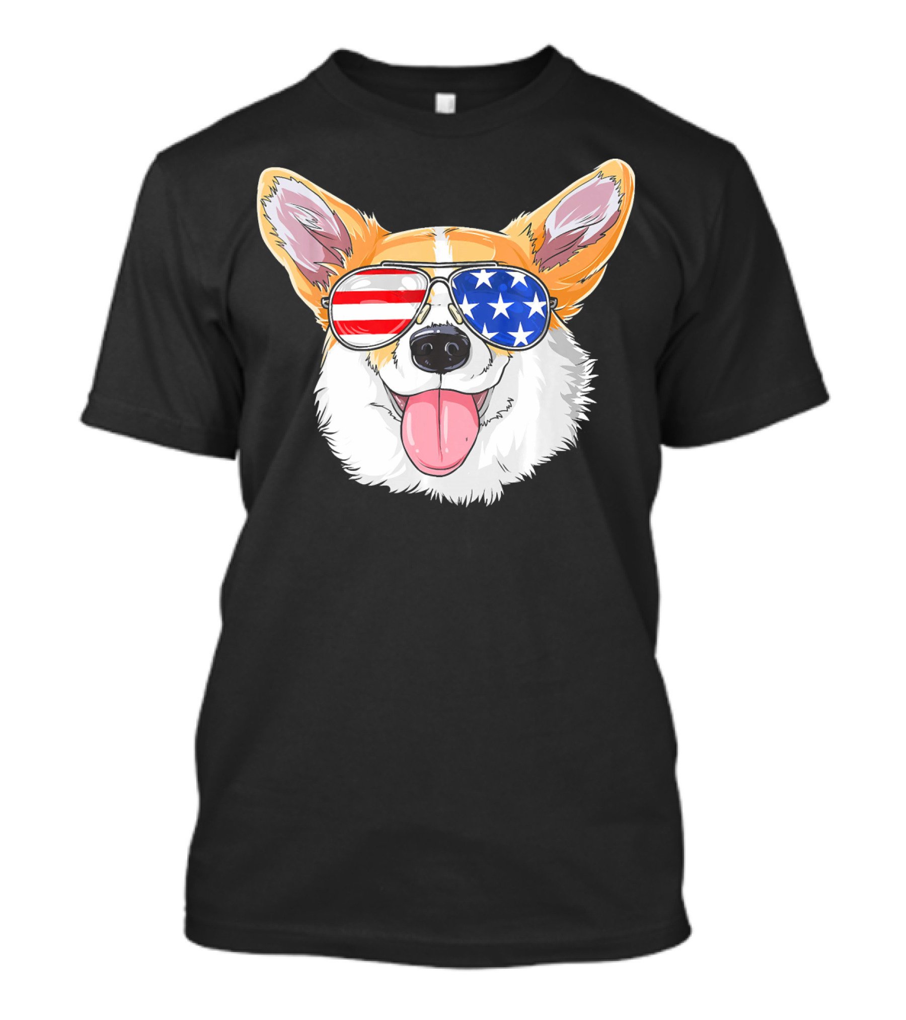 Patriotic Corgi With American Flag Sunglasses T-Shirt