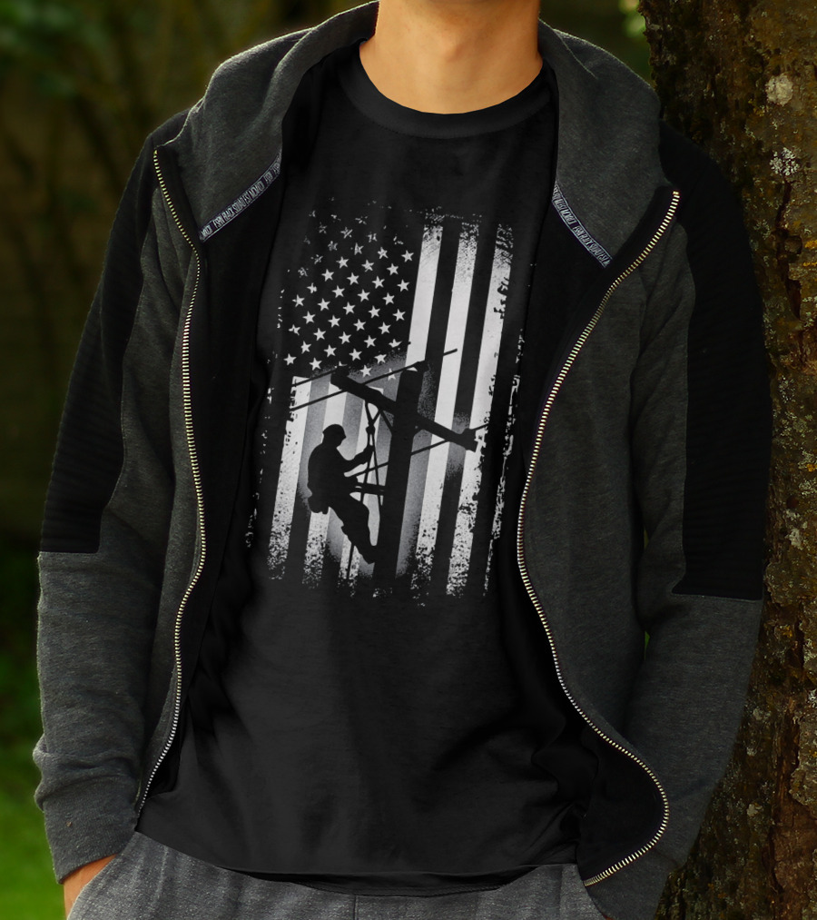 Lineman American Flag USA Patriot Power Worker T-Shirt