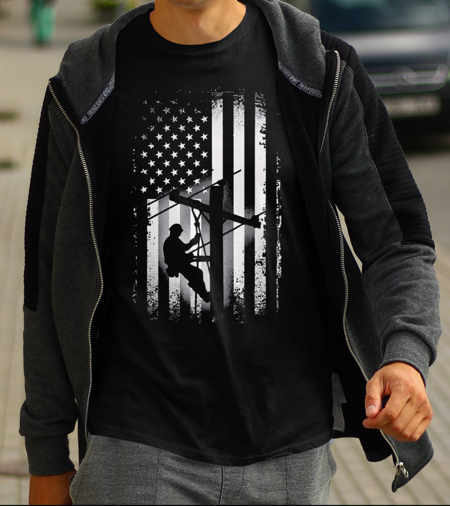 Lineman American Flag USA Patriot Power Worker T-Shirt