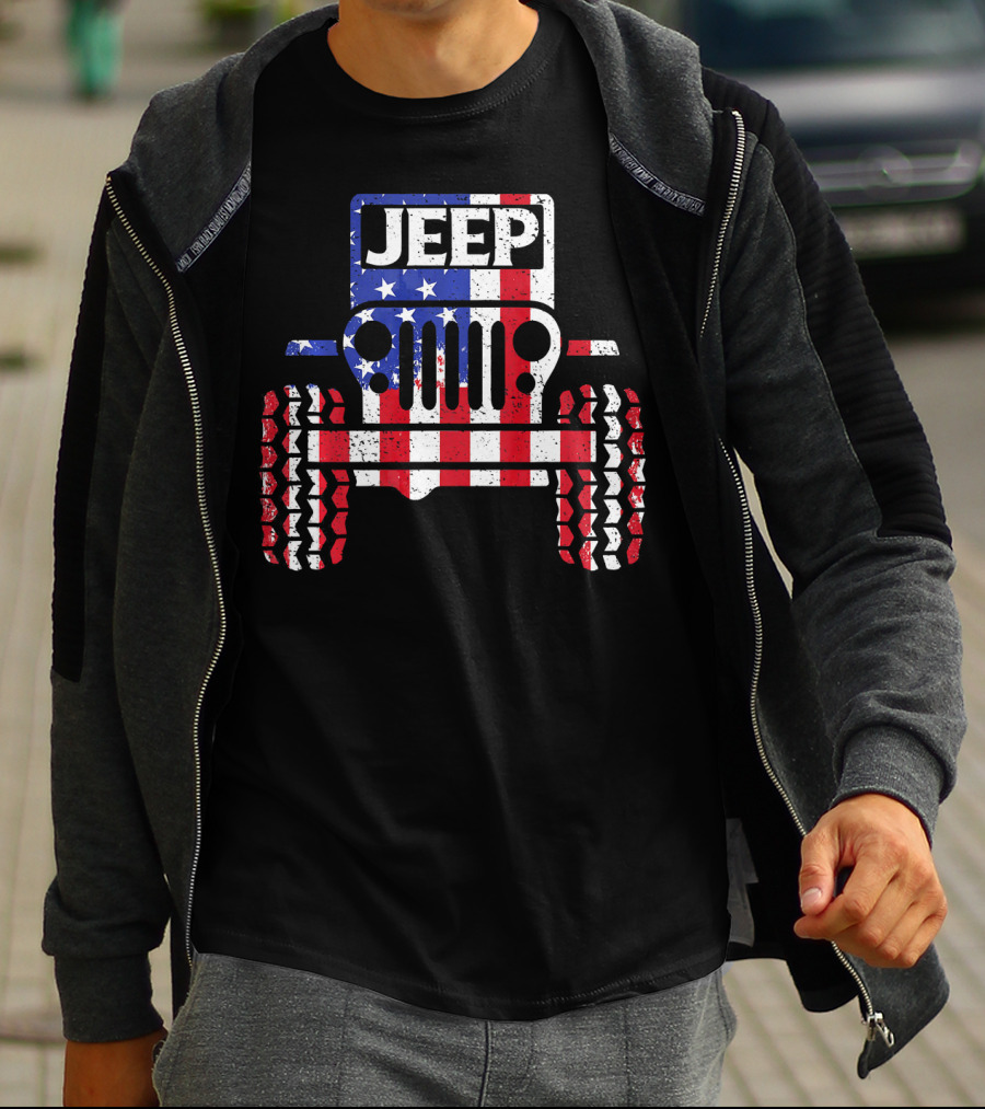 JEEPS American Flag Patriotic Retro Vintage Jeep USA T-Shirt