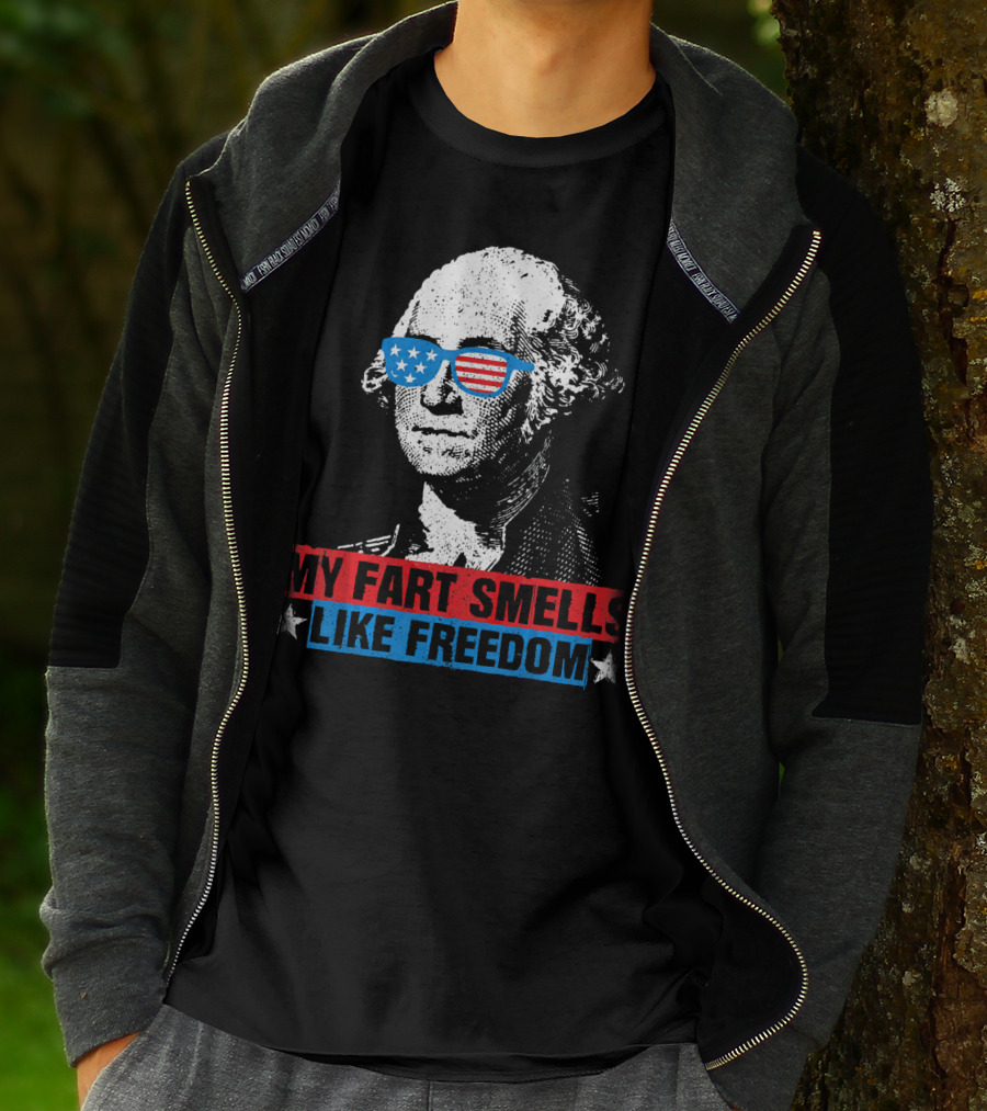 My Fart Smells Like Freedom George Washington Patriotic Sunglasses Stars T-Shirt